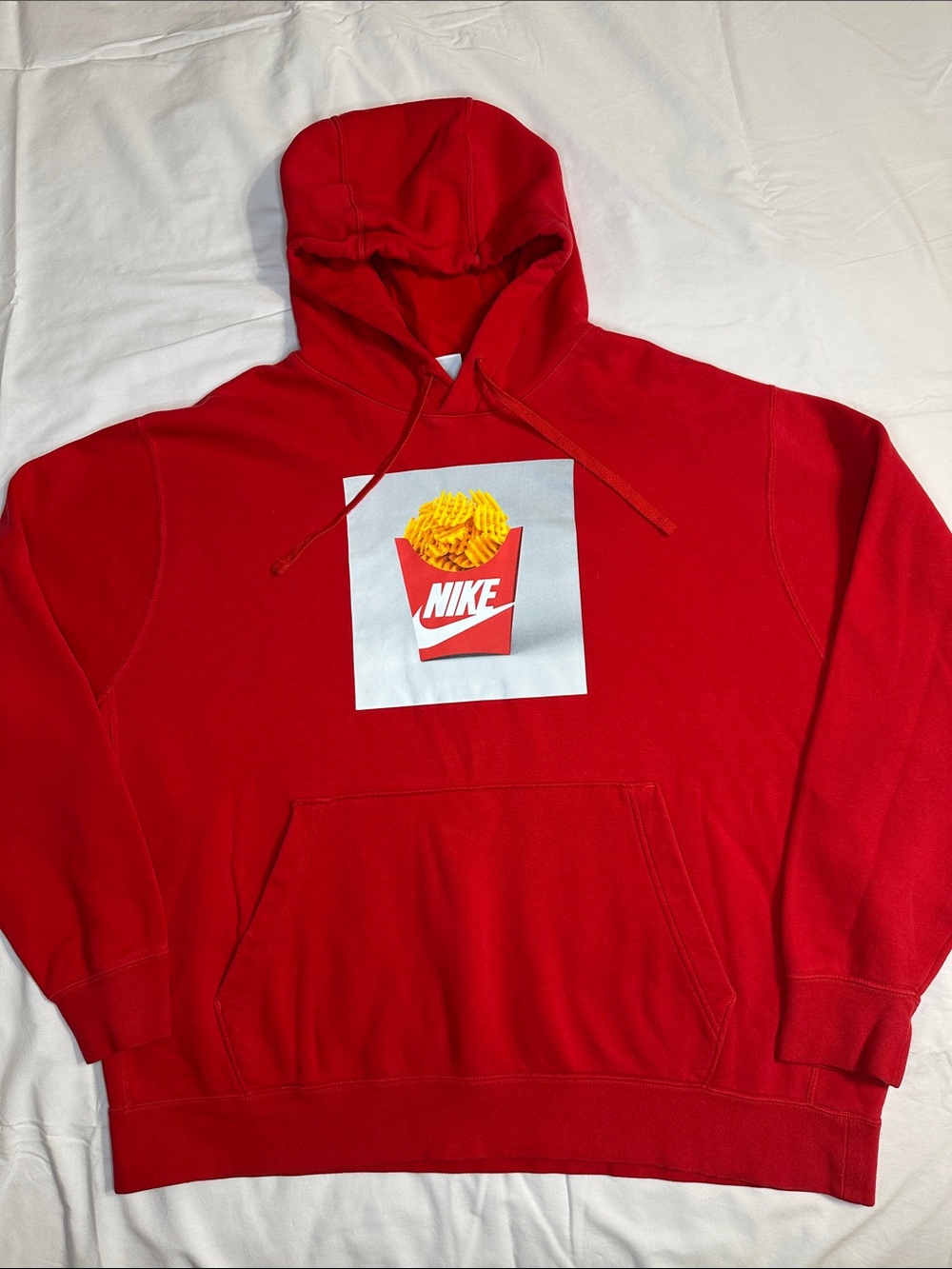 Nike Men’s Red Crewneck Hoodie with Fries Graphic - XXL